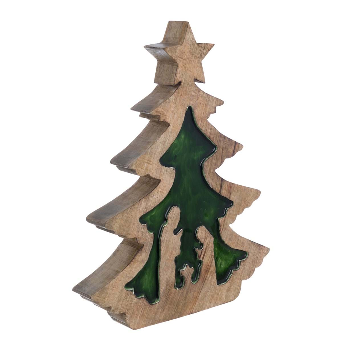 Decoro albero di natale con natività in legno di mango - Collezione Foresta D'Inverno - 28x3x36 cm - Blanc Mariclo