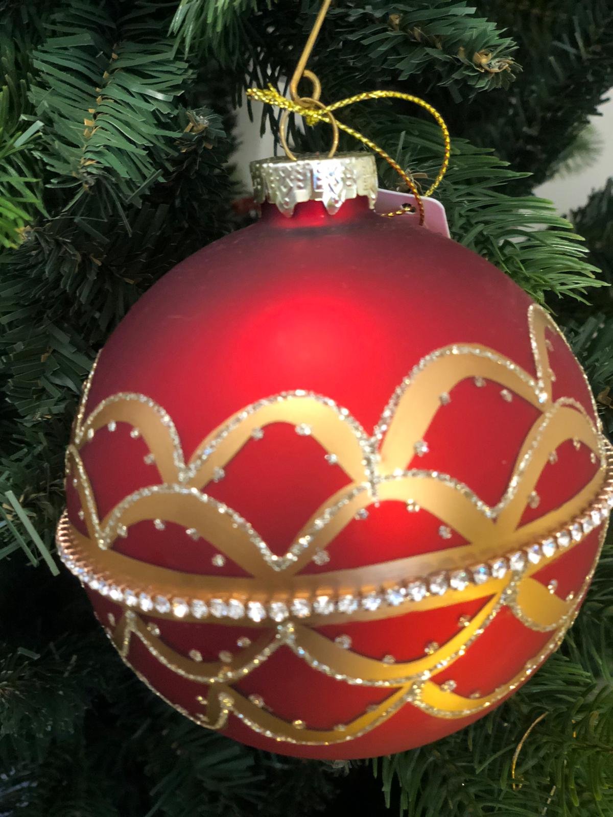 Appendino sfera con brillantini in rilievo -  vetro decoro natalizio  - edg