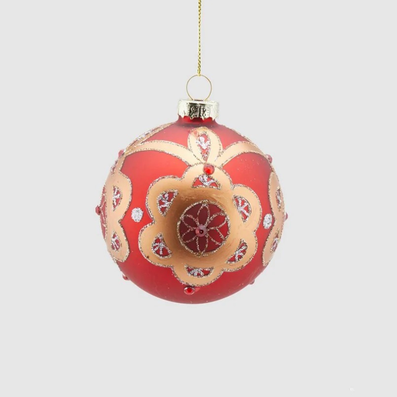 Palla di Natale in vetro rosso e oro - diam.8 cm - EDG
