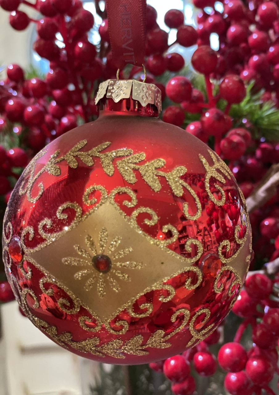 Appendino sfera con brillantini in rilievo - decoro natalizio  - Hervit
