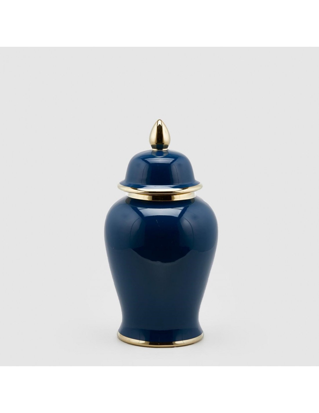Vaso Ching con coperchio in ceramica blu con rifiniture oro - H.46x24 cm  - EDG