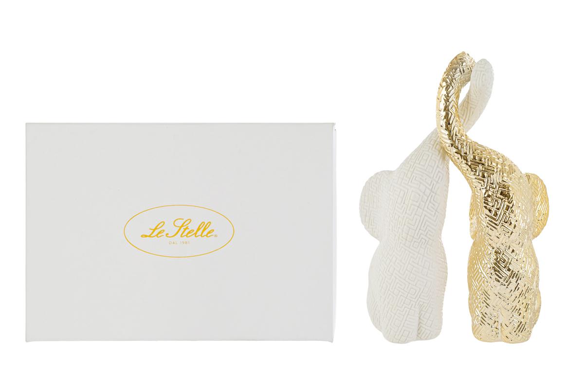 Set 2 elefantini in porcellana bianco e oro - H.27x9.5x6 cm - Le Stelle