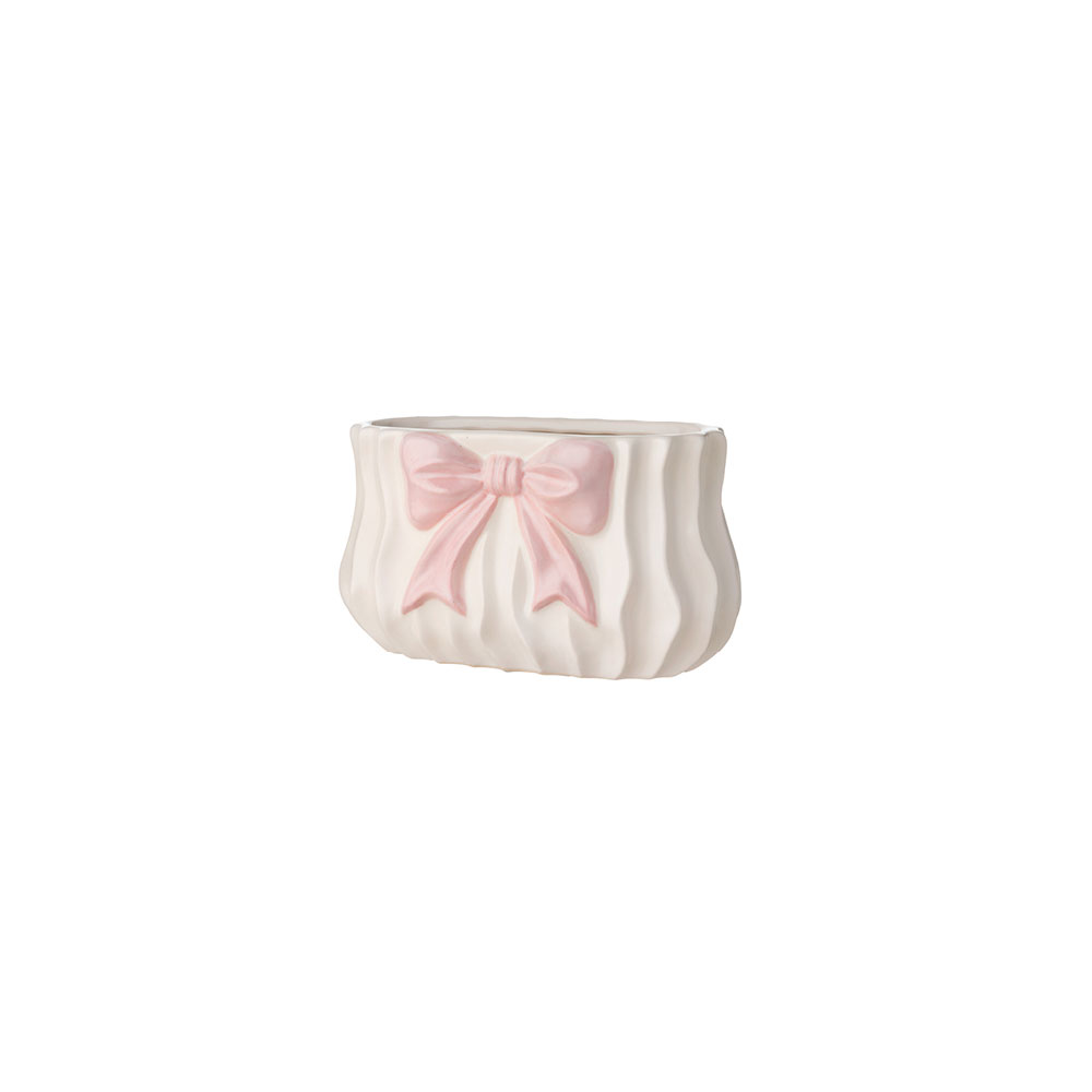 Vaso con fiocco rosa in ceramica - H.14x25 cm - L'Arte di Nacchi