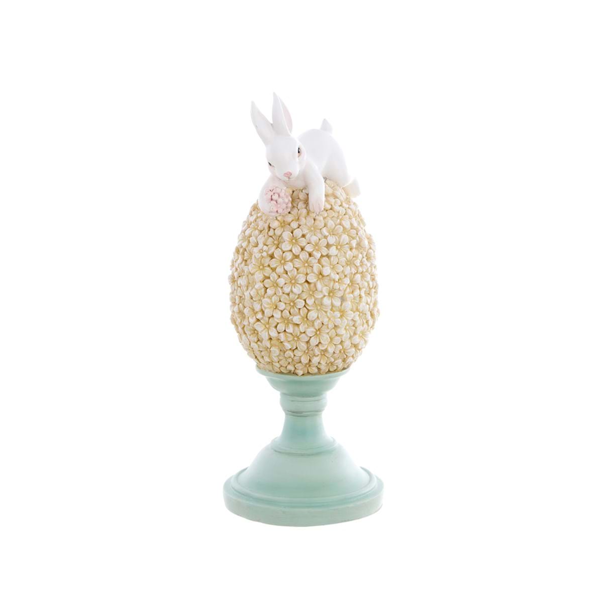 Decoro pasquale coniglietto su uovo in resina - H.21 cm - Blanc Mariclo