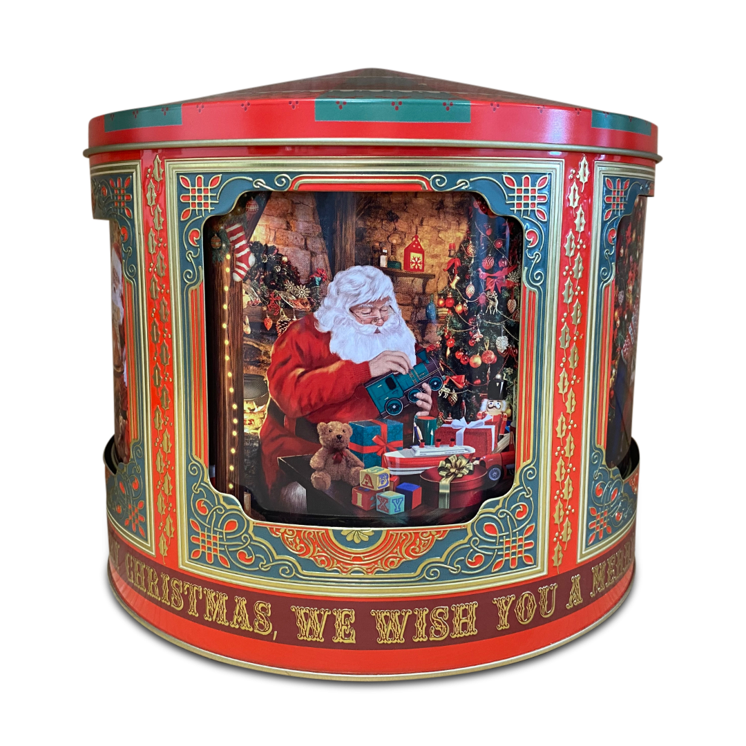 Scatola carillon rotonda in latta Babbo Natale - 22x20 cm - StyleBox