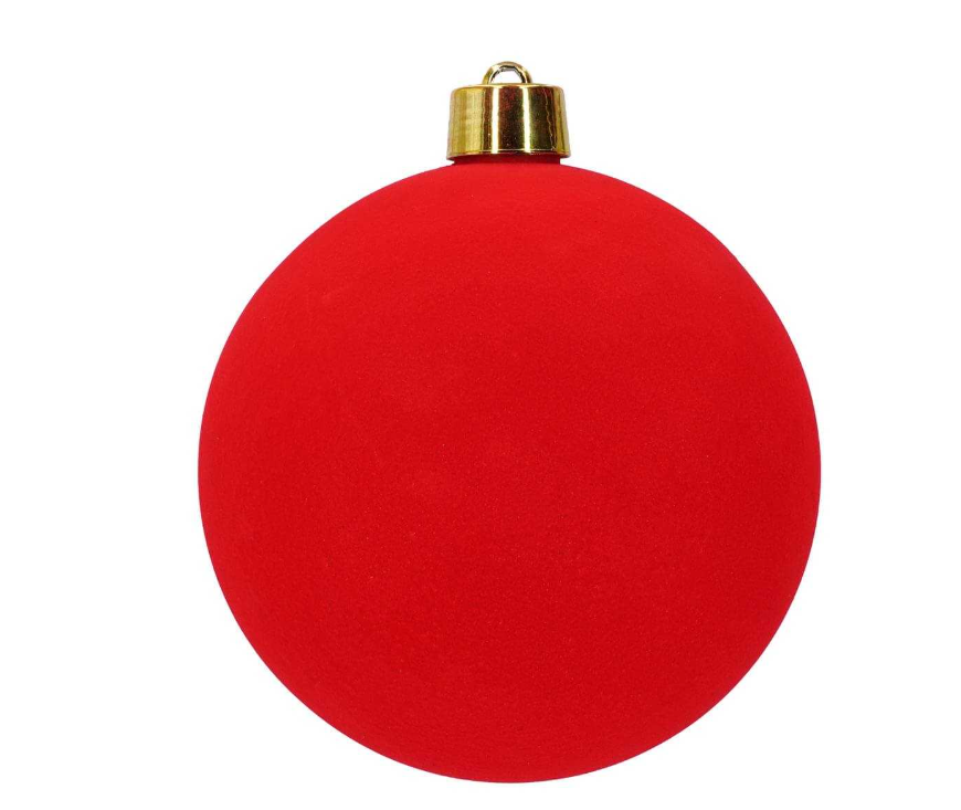Palla di natale in plastica e velluto rosso - diam.25 cm - Stile