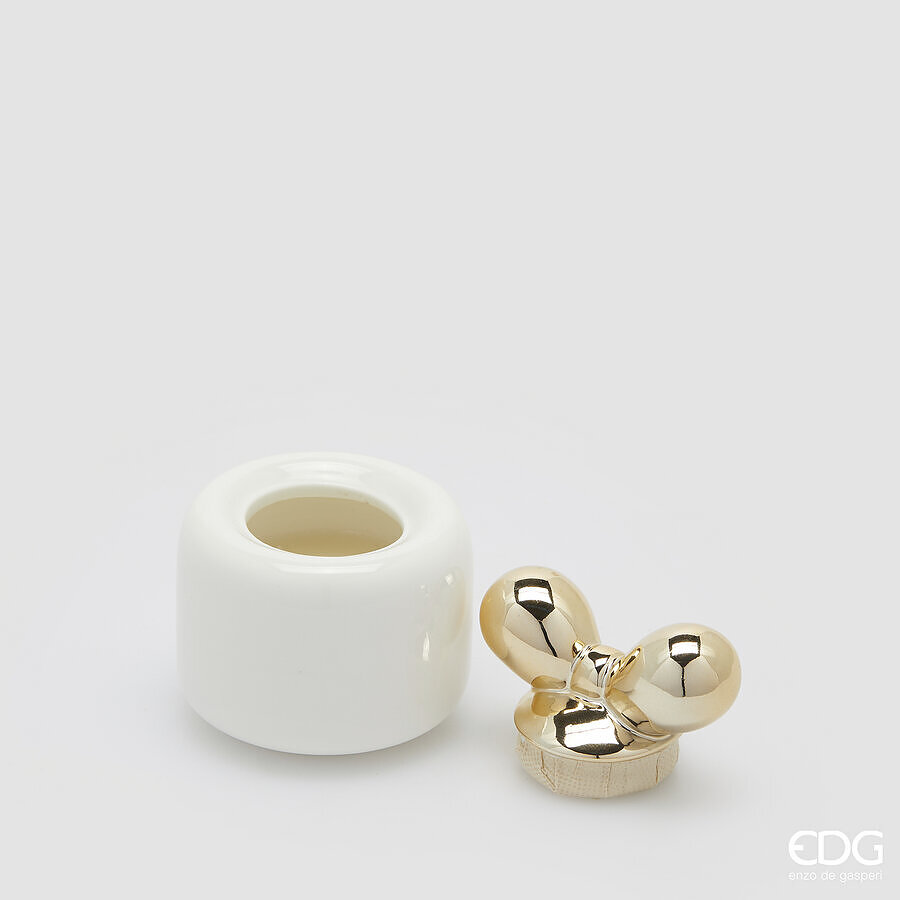 Candela fiocco profumata c/vasetto bianco - H.10x8.5 cm - EDG