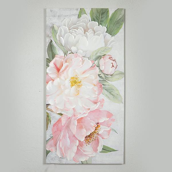 Quadro in tela con fiori rosa, verde, bianco e oro - 60x120 cm - Eurolamp