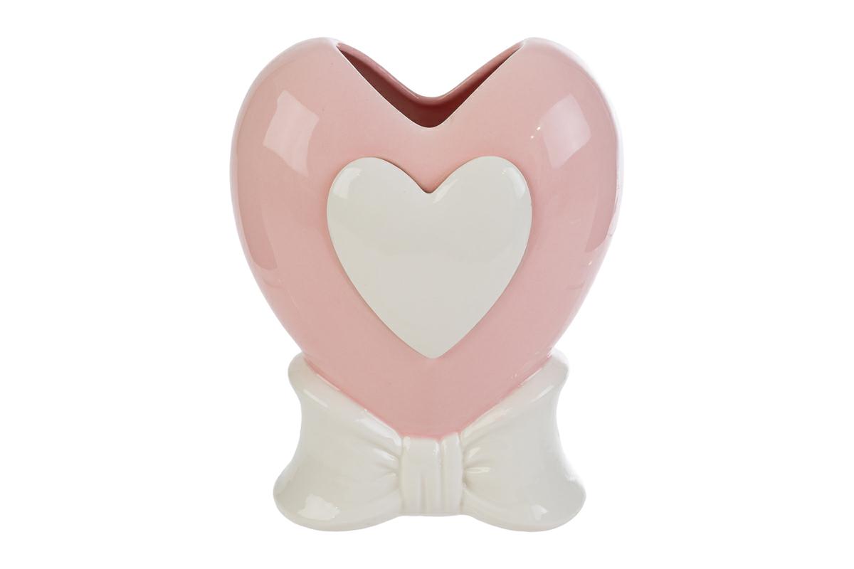 Vaso cuore in porcellana rosa - 15.5x10x20 cm - Le Stelle