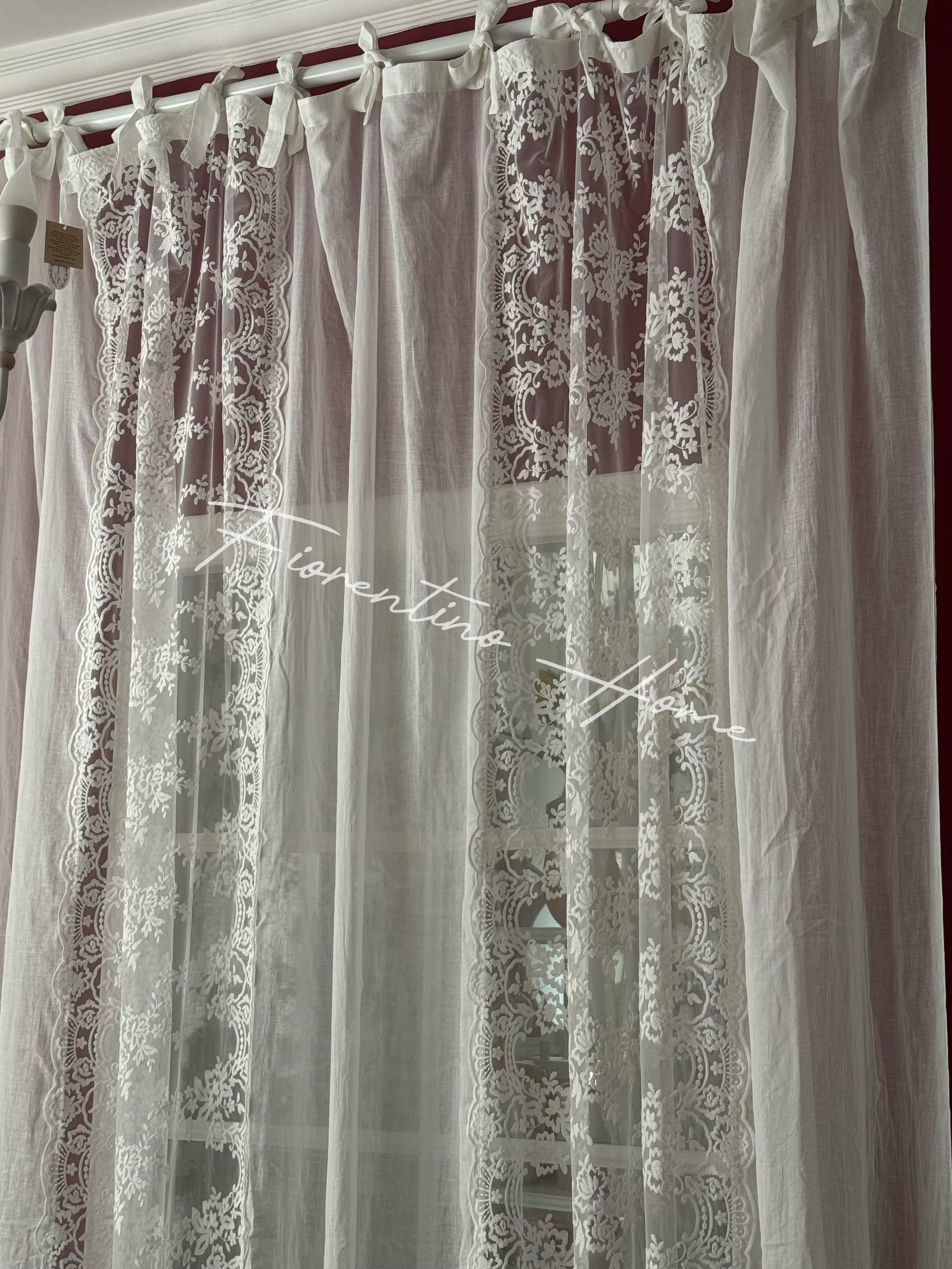 Tenda sartoriale bianca in garza di cotone e pizzo Royal verticale - 260x300 cm - Charme Home Textile