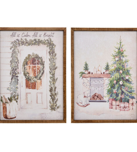 Quadro natalizio con cornice in legno - 40x55 cm - 2 ass. - Nuvole di Stoffa