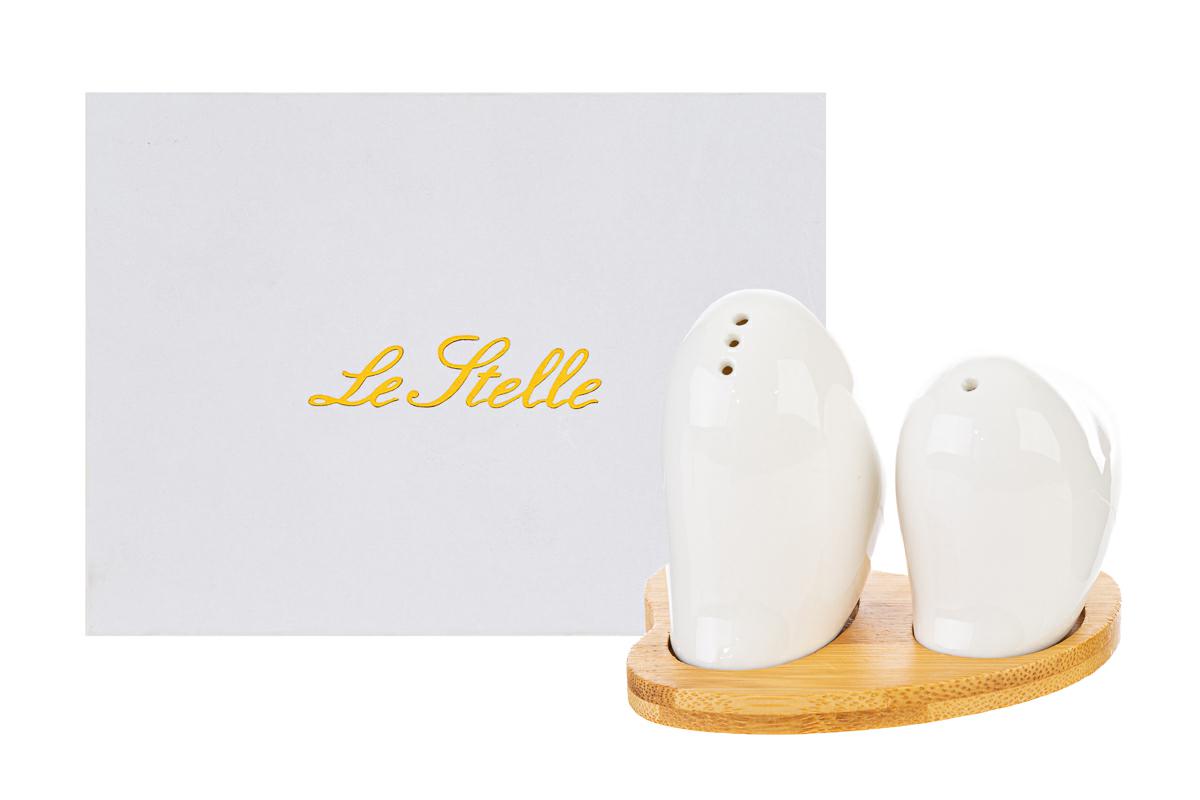 Set sale e pepe in porcellana c/base in legno con astuccio - H.8x10 cm - Le Stelle