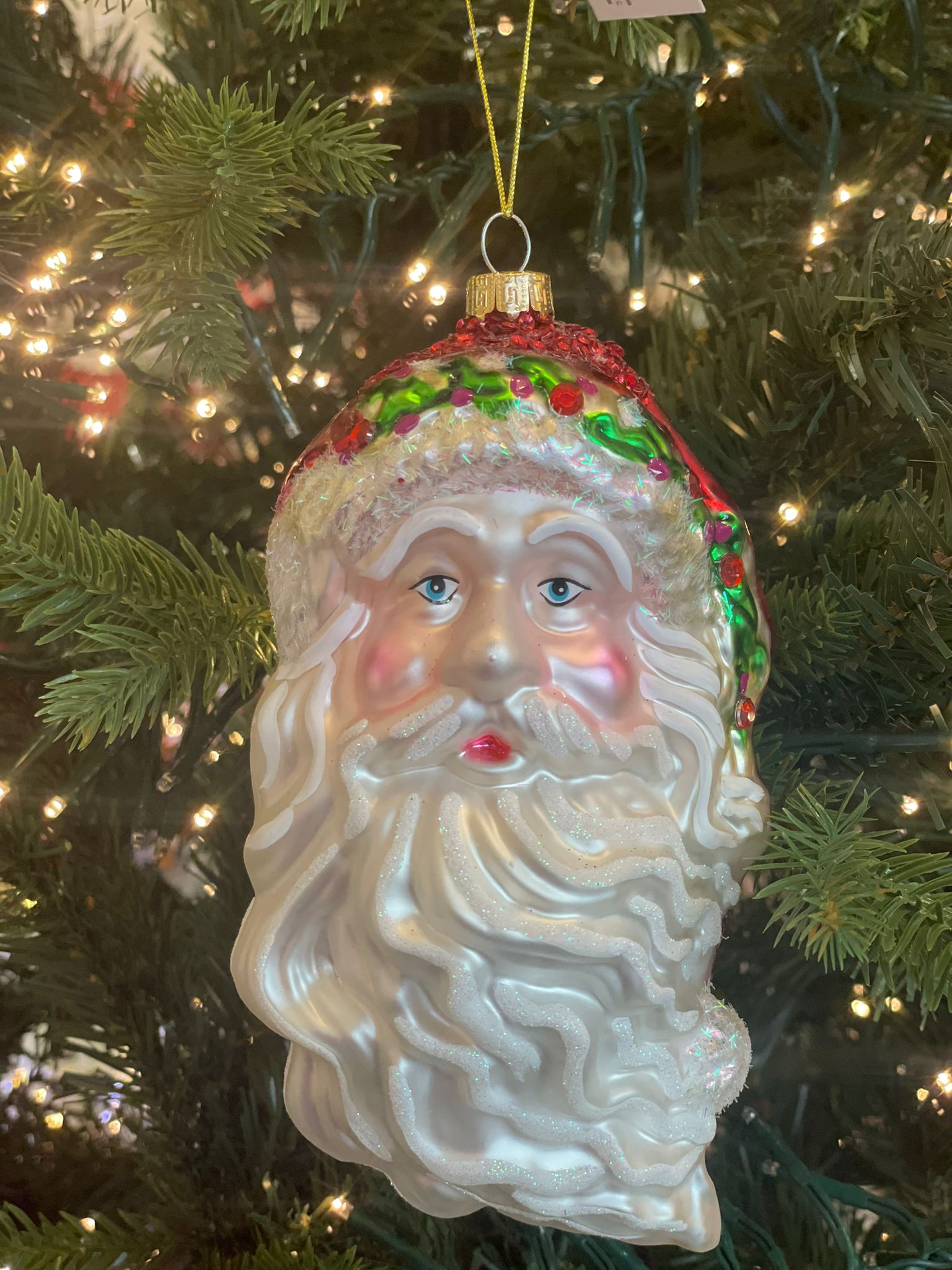 Testa di babbo natale in vetro da appendere - 18 cm - EDG