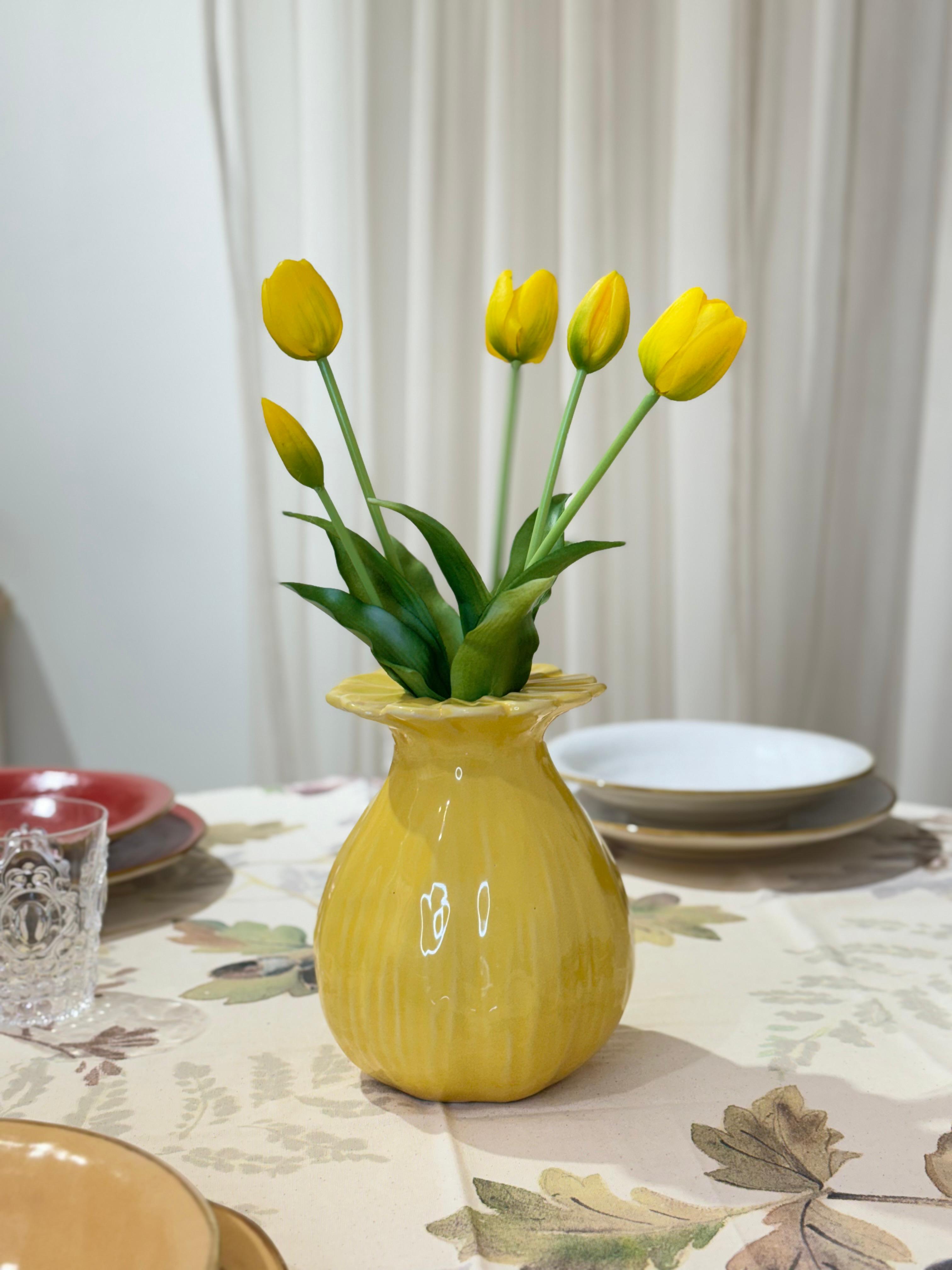 Vaso a fiore giallo in ceramica - H.20 cm - Light & Living