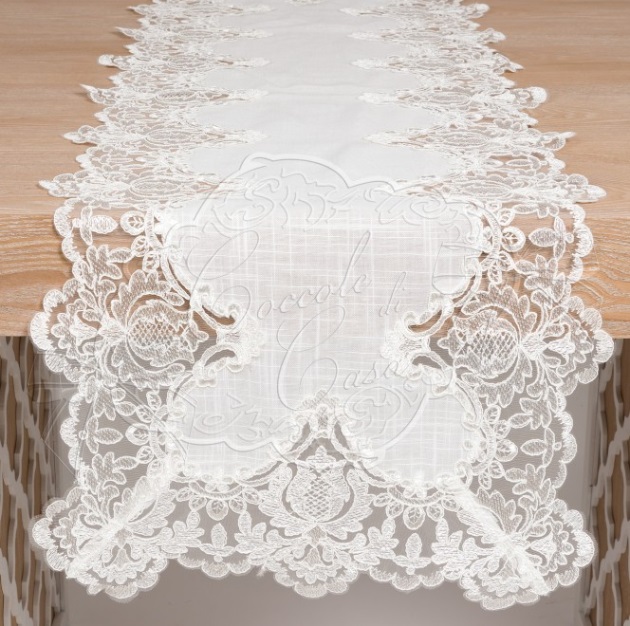 Tris centrini in pizzo Diana bianco in poliestere - 45x140+30x45 cm - Coccole di Casa