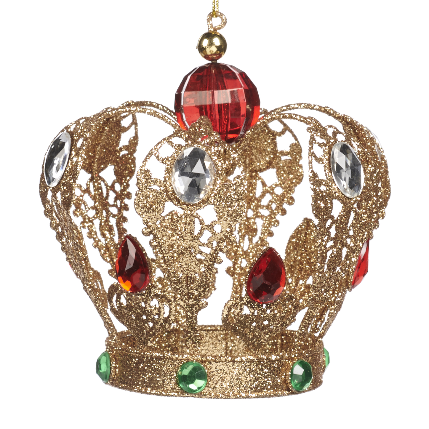 Decoro natalizio corona gioiello con pietre oro e rosso - H. 11.5 cm - Collezione 2022 - Goodwill
