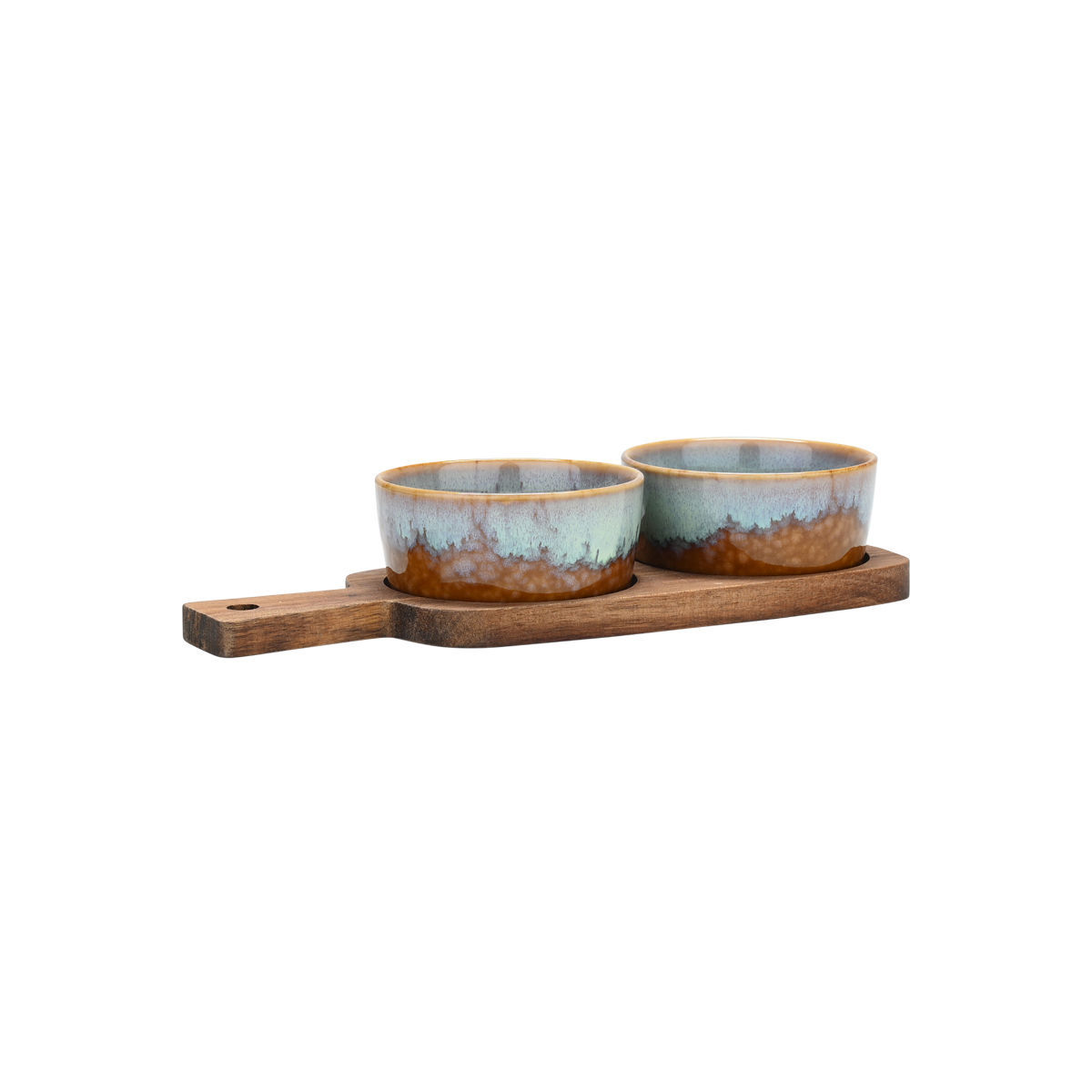 Vassoio da portata in legno di acacia con 2 ciotole in ceramica - 25x9.5 cm - Estia