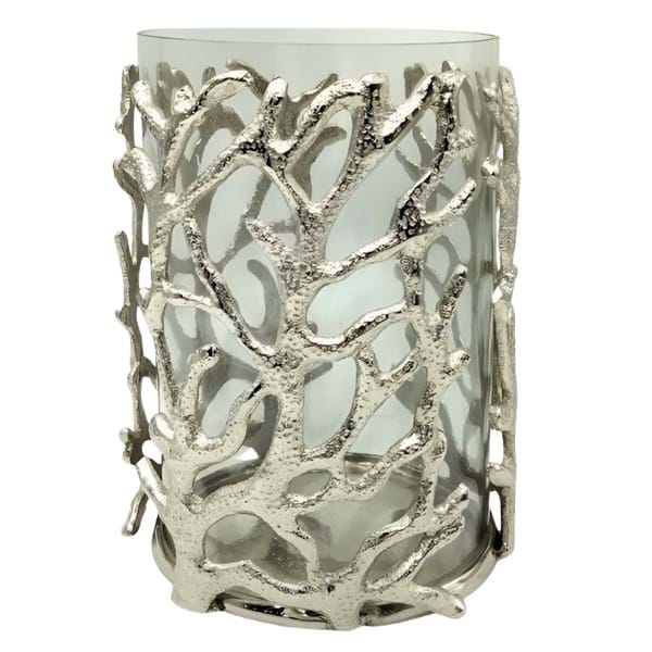 Porta candela in alluminio nichelato e vetro - Aurea Collection - 27x17x22 cm - Blanc Mariclo