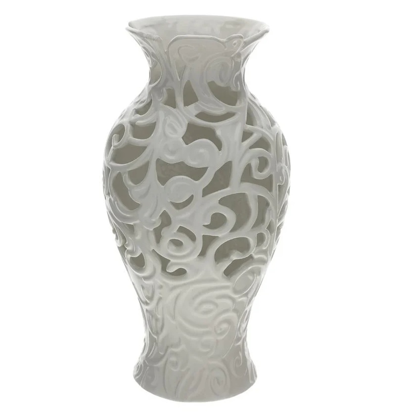 Vaso in porcellana traforata bianco - H.33x17 cm - Hervit