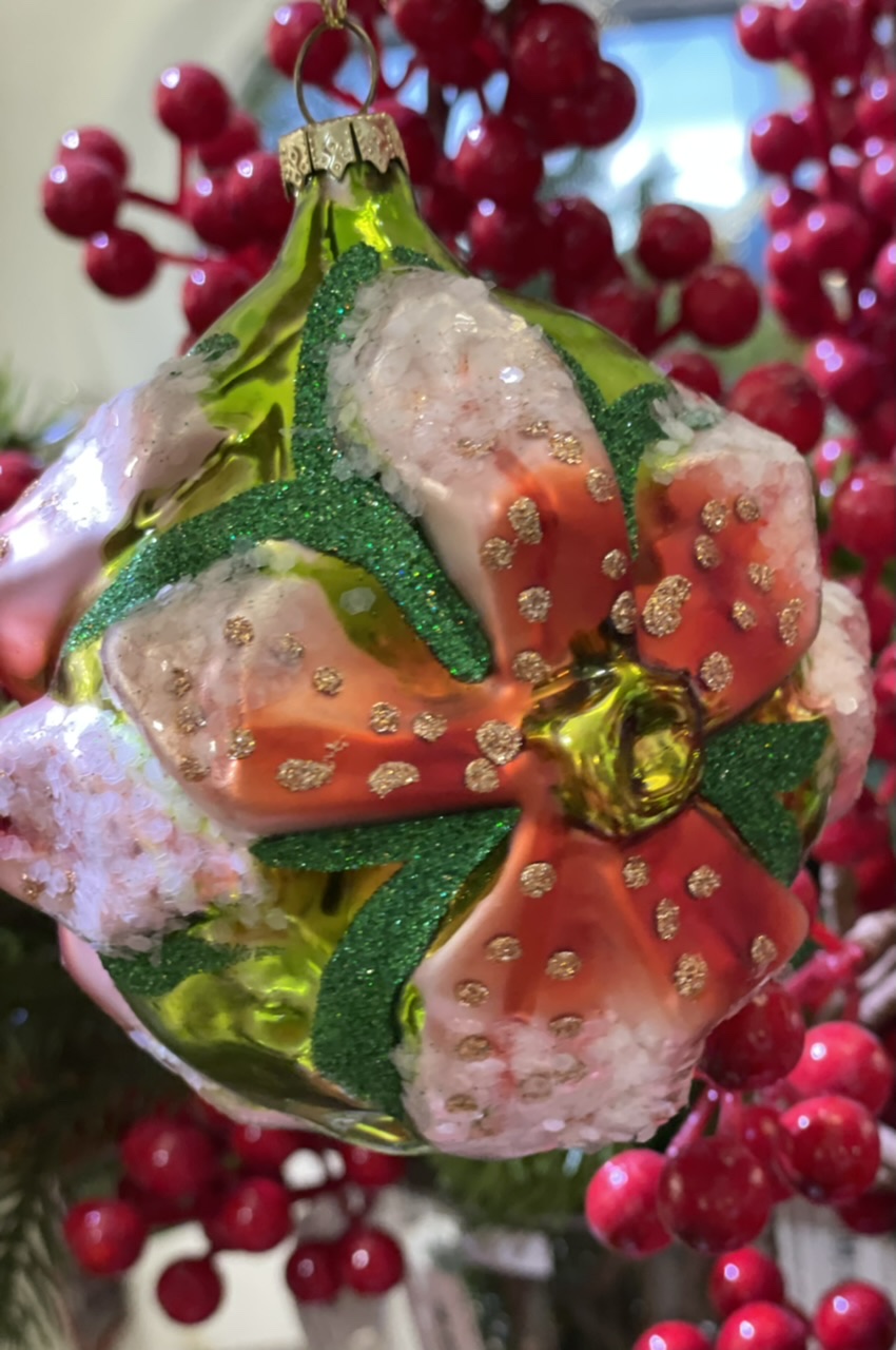 Appendino sfera con fiore a rilievo 3d - decoro natalizio - edg