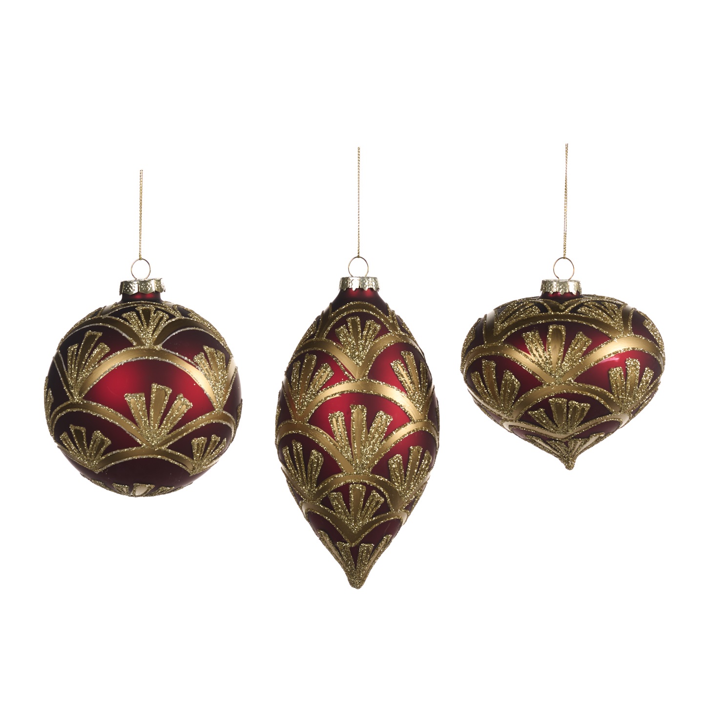 Palla in vetro bordeaux con ornamento oro - 2 varianti disponibili - diam.10 cm - Goodwill