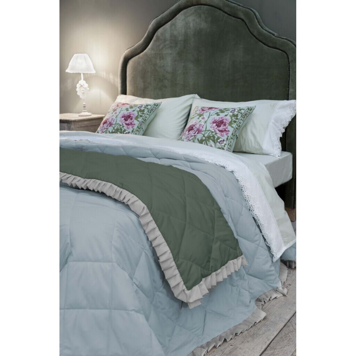 Trapunta bicolore beige e azzurra in microfibra - Bicolor Collection - 260x260 cm - Blanc Mariclò