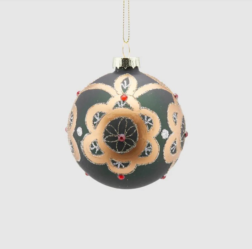 Palla di Natale in vetro verde e oro - diam.8 cm - EDG