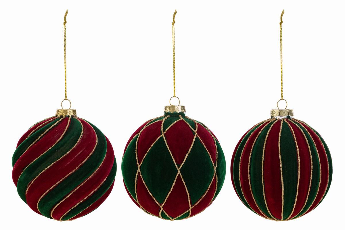 Set 3 palline arabesque in velluto bordeaux e verde - diam.10  cm - Le Stelle
