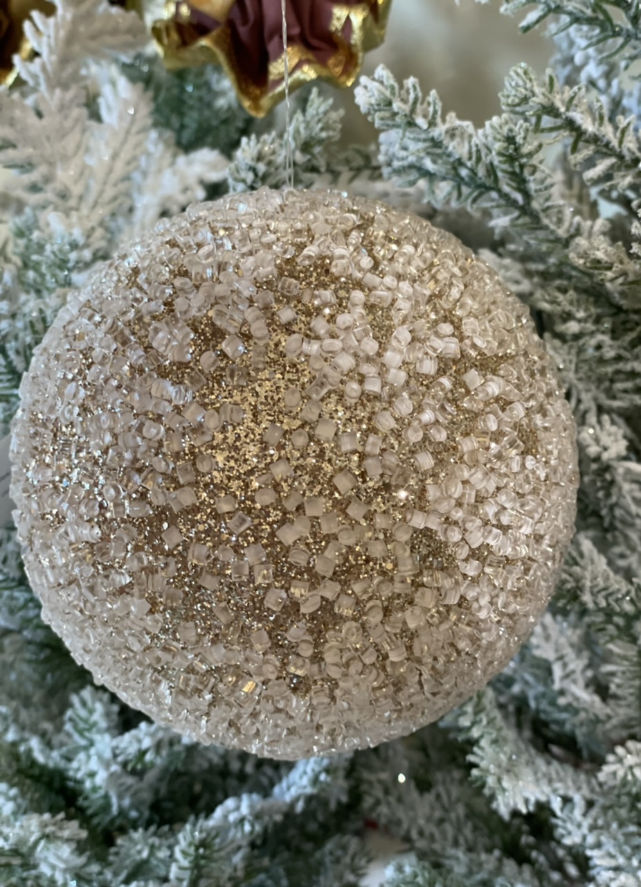 Appendino sfera con brillantini in rilievo - decoro natalizio
