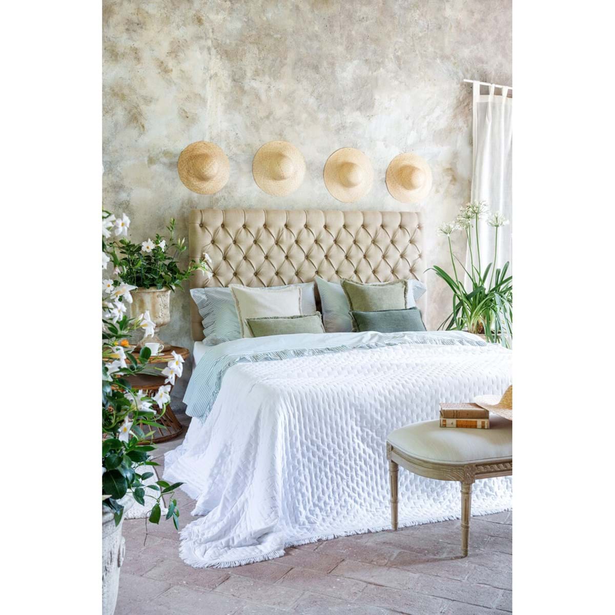 Trapuntino piazza e mezza bianco con frange - Linea Petali Uniti - 220x260 cm - Blanc Mariclo