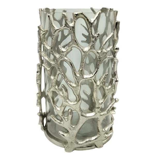 Porta candela in alluminio nichelato e vetro - Aurea Collection - 17x17x29 cm - Blanc Mariclo