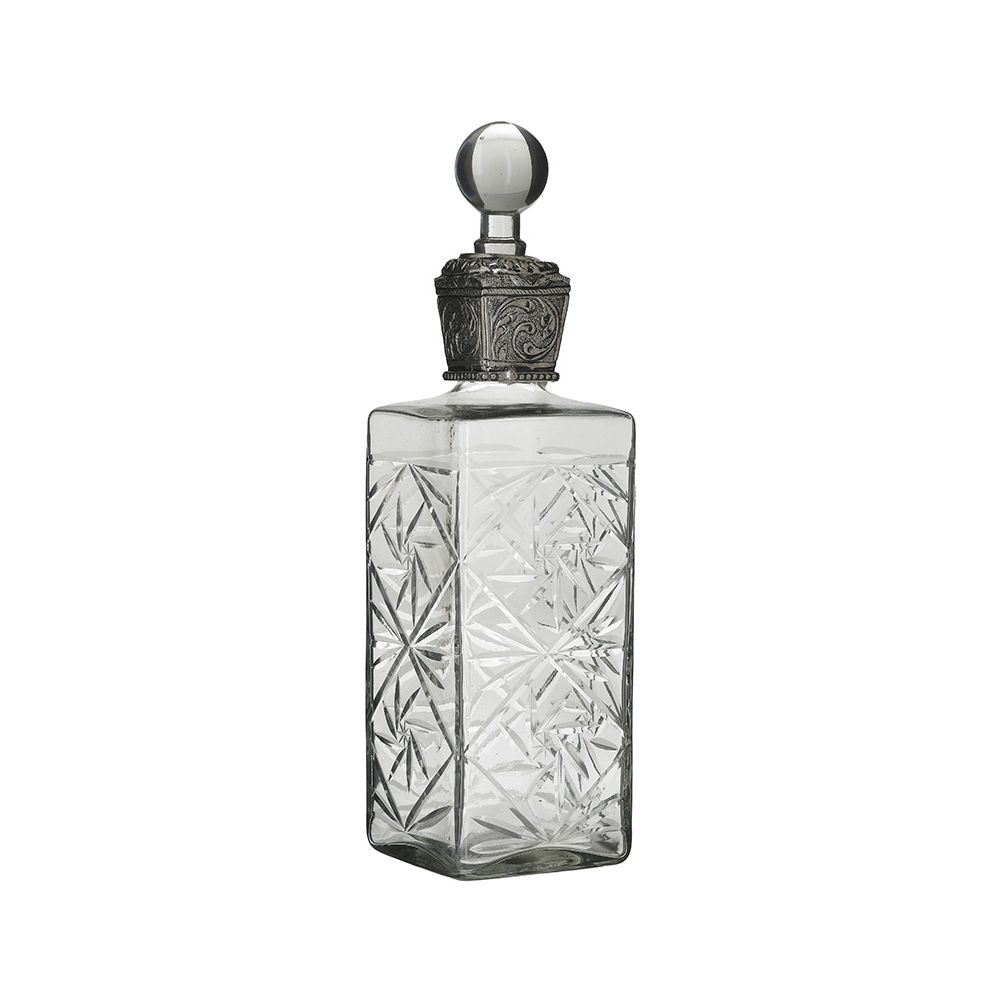 Bottiglia in vetro e metallo argento con tappo - 10x10x36 cm - Fiorentino Home