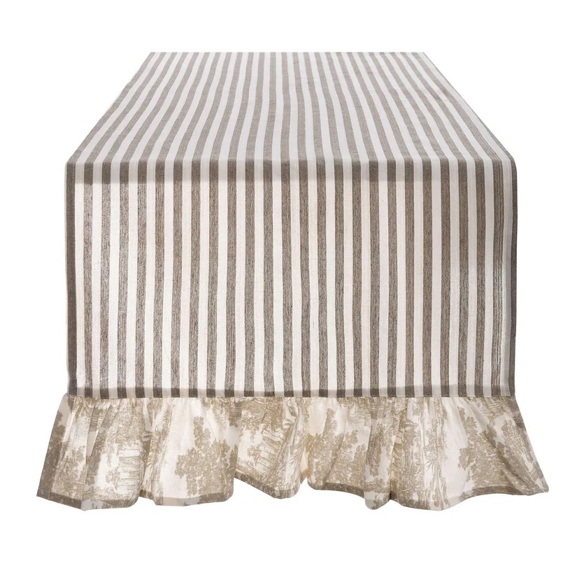 Runner in cotone a righe beige con gale - 45x160 cm - Blanc Mariclo