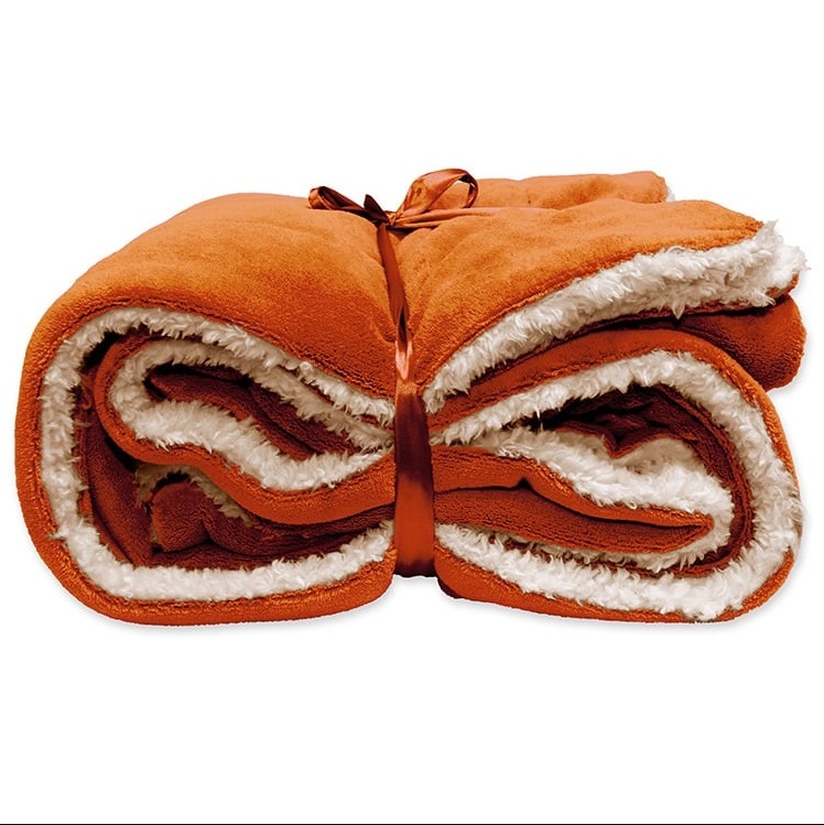 Plaid con pelliccia interna arancione Lars - 150x200 cm - Unique Living