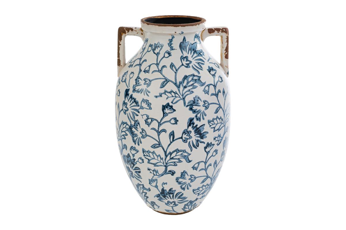 Vaso anfora in ceramica con motivo floreale blu - H.30x18 cm - Le Stelle