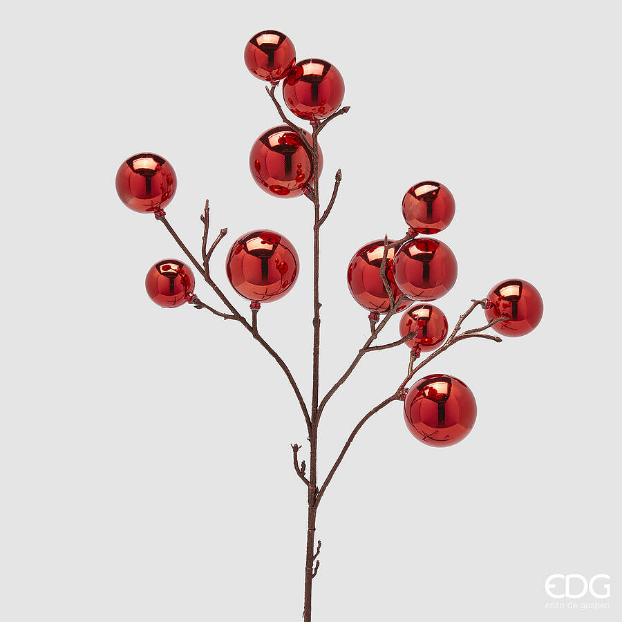 Decoro ramo pallemix c/12 palline rosse - H.53 cm - EDG