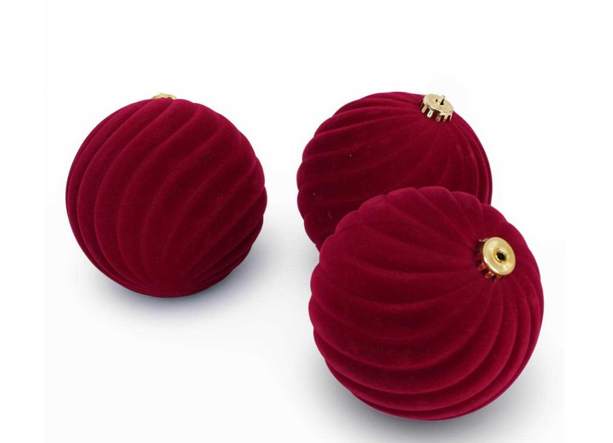 Confezione 3 palle vortice in plastica e velluto bordeaux - diam.15 cm - Stile'