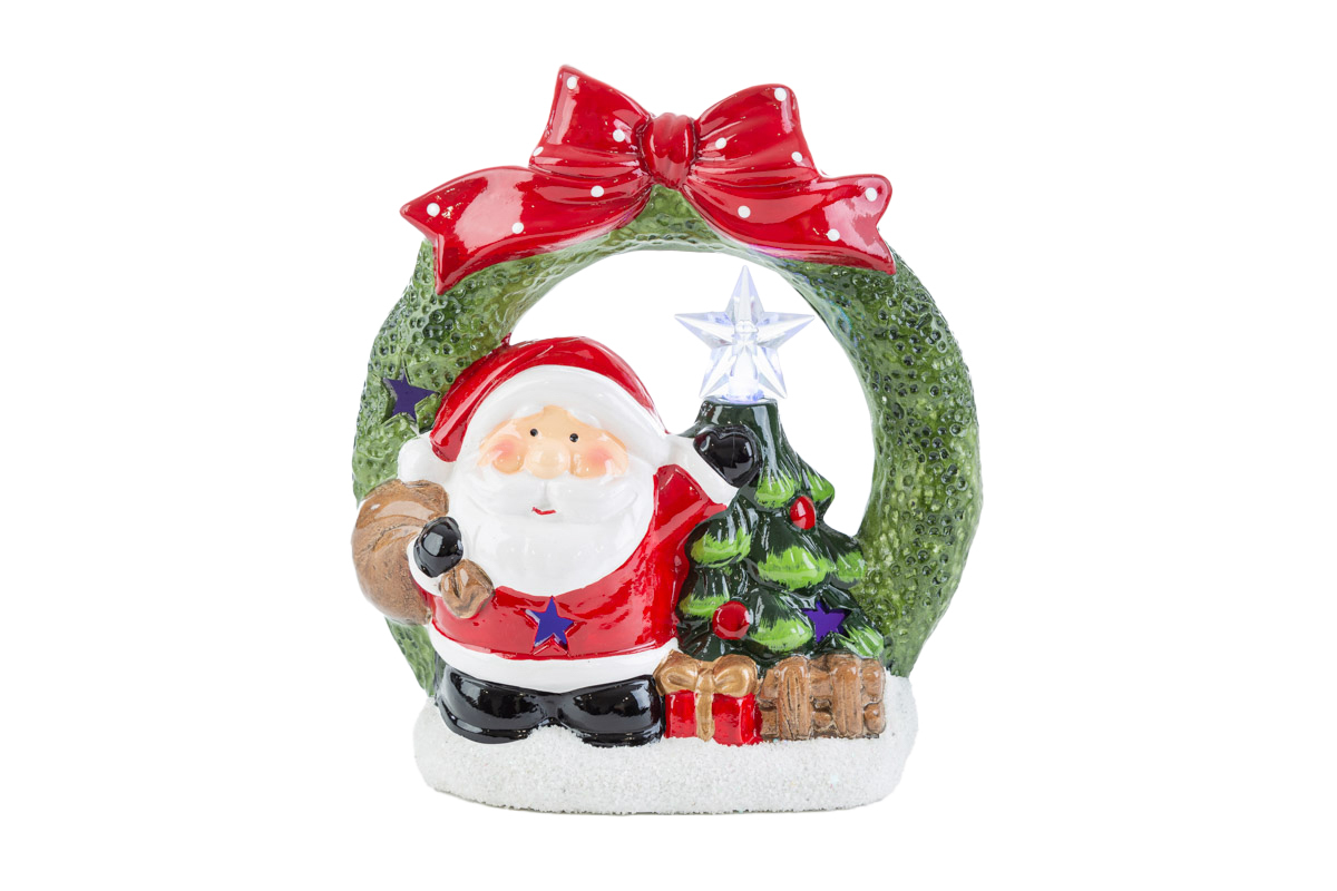 Babbo natale in ceramica con led - H.17.5 x16 cm
