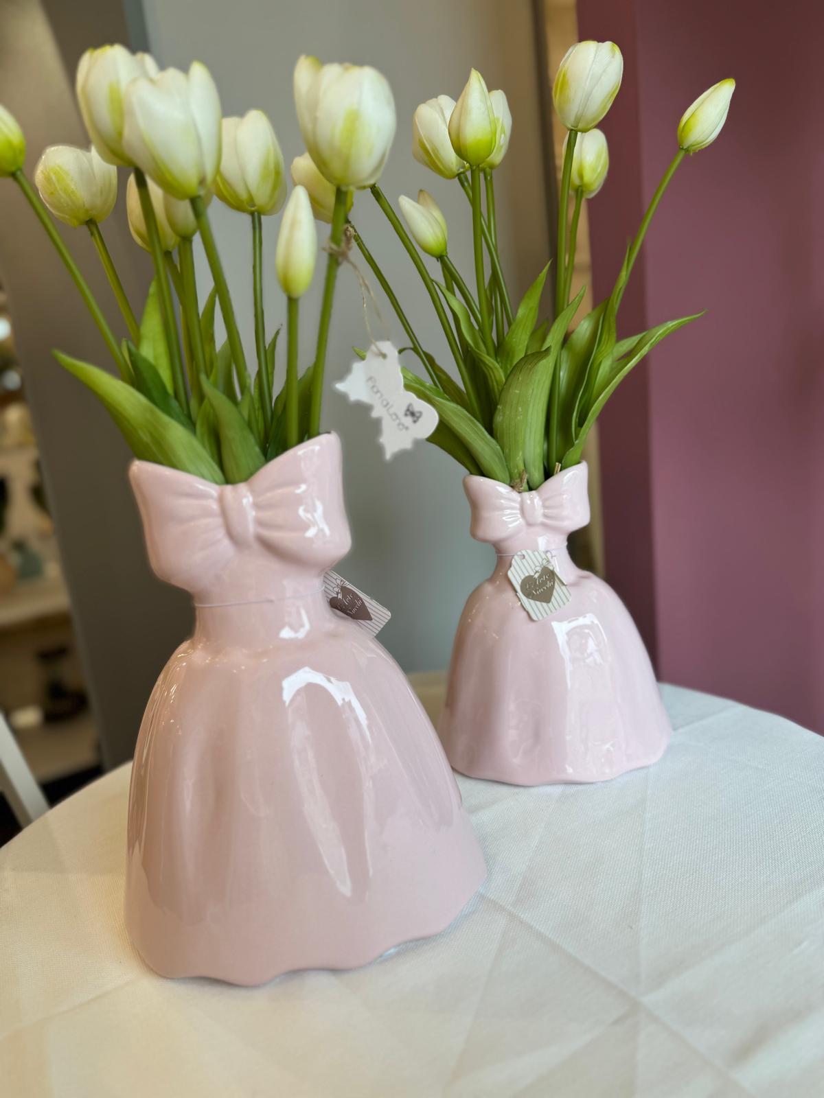 Vaso in ceramica vestito chic rosa - H.14.5x20x25 cm - L'arte di Nacchi