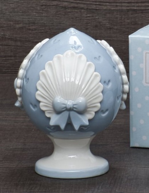 Pumo in ceramica cuoricini azzurro - H.14 cm - Henriette