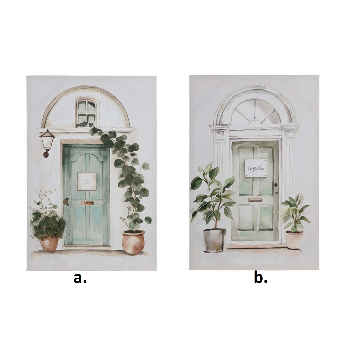 Quadro in tela con porta e piante verdi - 2 ass -Linea Racconti -  60x90 cm - Blanc Mariclo