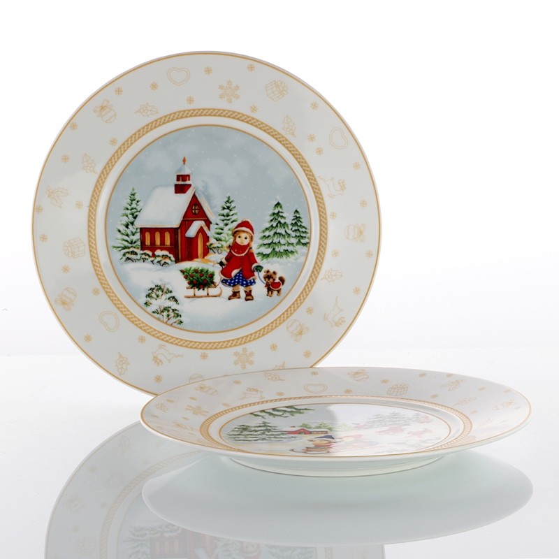 Set 6 piatti natalizi da dolce in porcellana - diam. 22 cm - Linea Xmas - Weissestal