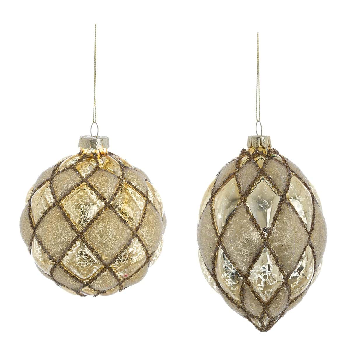 Decorazione natalizia in vetro oro con glitter dorati - 2 varianti -  diam.10 cm