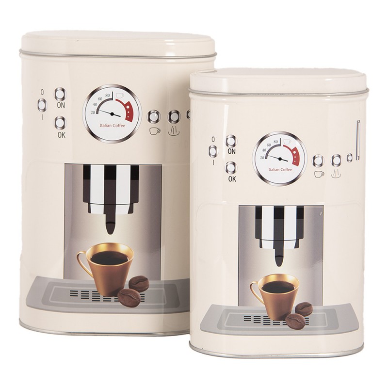 Set 2 contenitori in latta Macchina Caffè - 2 varianti - 20x13x9 / 18x11x7 cm - Clayre e Eef