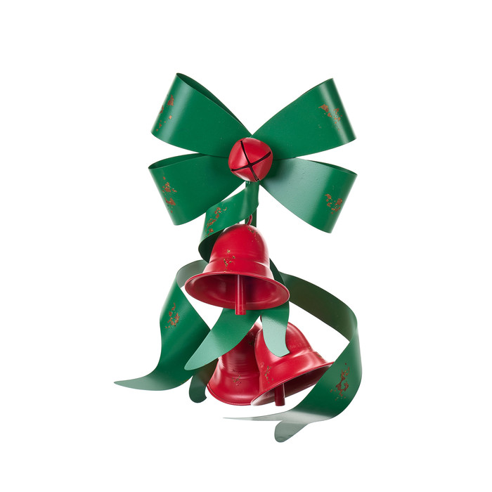 Campane rosse c/fiocco verde in metallo - 26x13x50 cm - Nuvole di Stoffa