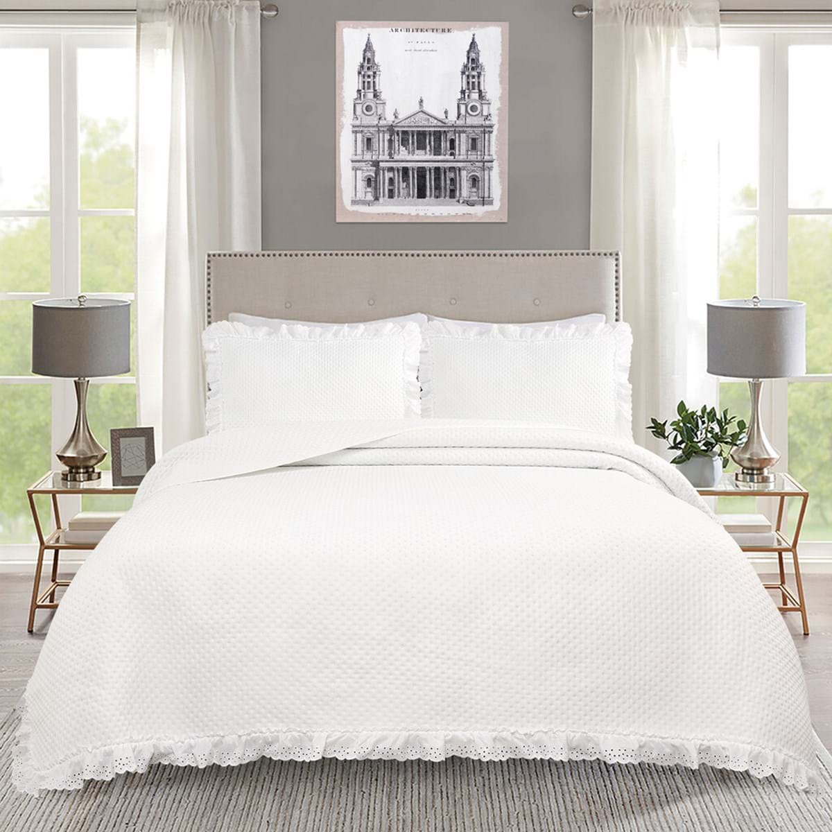 Trapuntino matrimoniale bianco con pizzo san gallo tutu - 260x260 cm - Blanc Mariclo