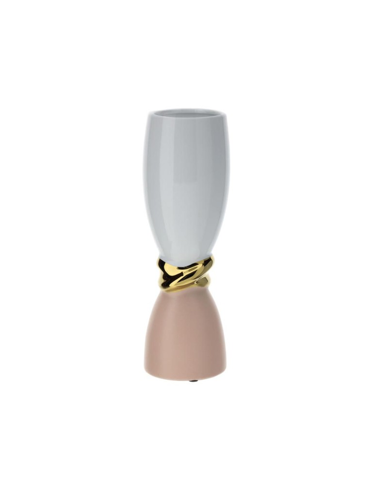 Vaso Weaving in porcellana rosa e bianco - H.36x12 cm - Hervit