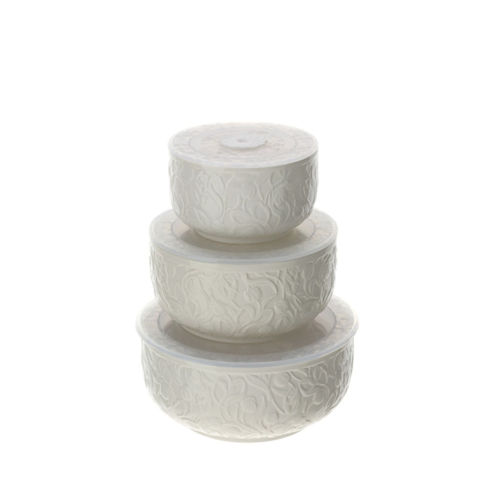 Set 3 contenitori ermetici in porcellana bianca Tulipani - 10/13/15 cm - Hervit