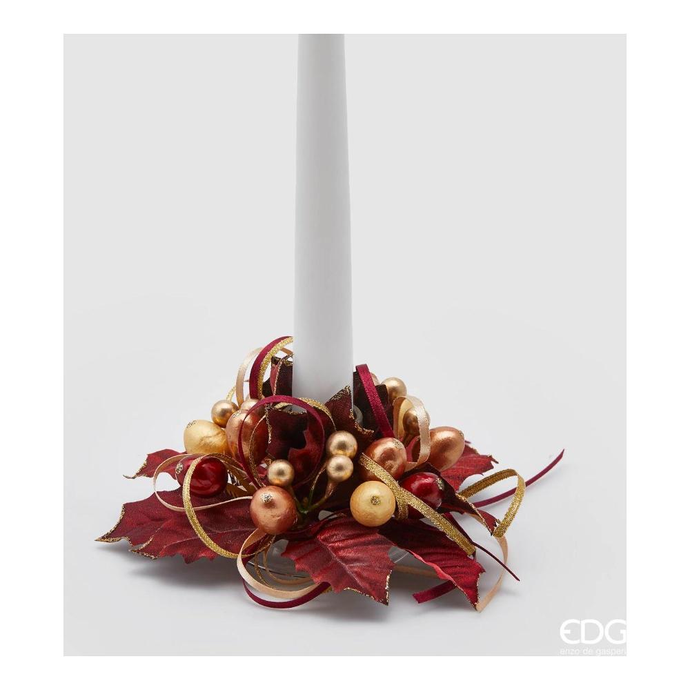 Girocandela natalizio con agrifoglio rosso e oro - diam. 14 cm - EDG