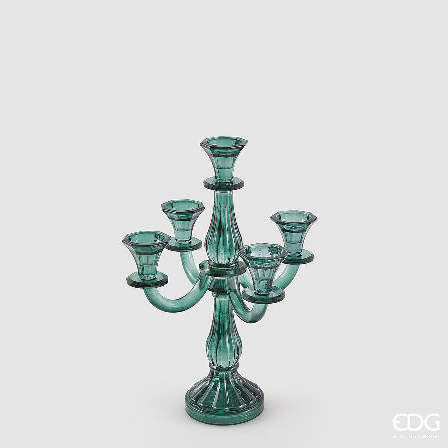 Portacandela crystal sinuoso x5 fiamme verde - H.35x19 cm - EDG